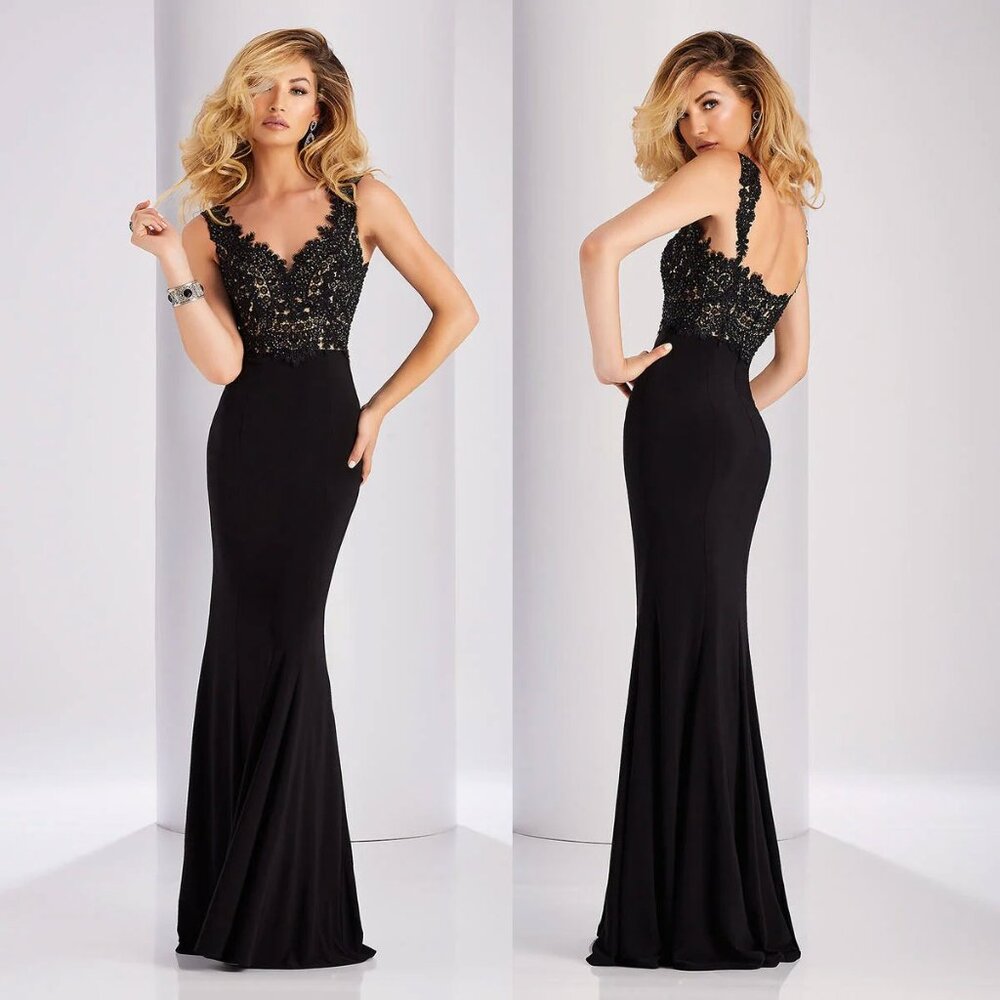 CLARISSE Prom 3108 Black Lace Bodice Jersey Formal Dress 12